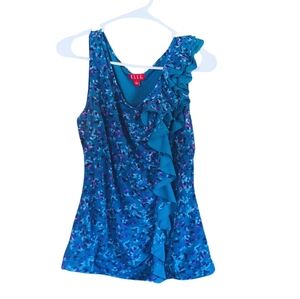 Elle Teal Ruffle Tank Top Blouse- Women's Size Large